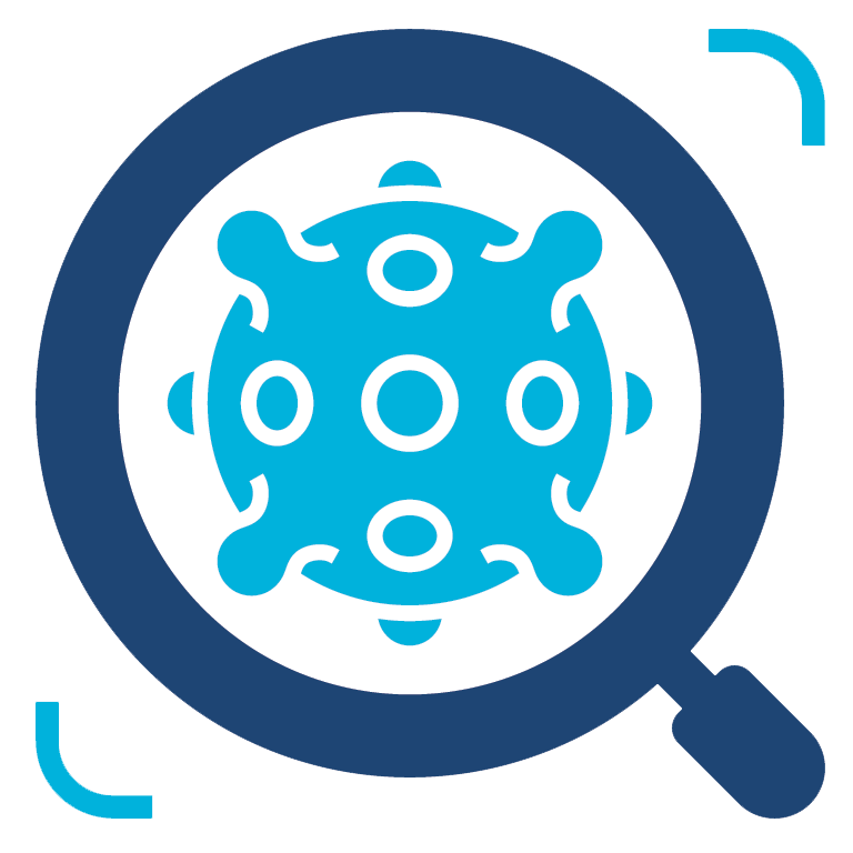 magnifying glass and virus